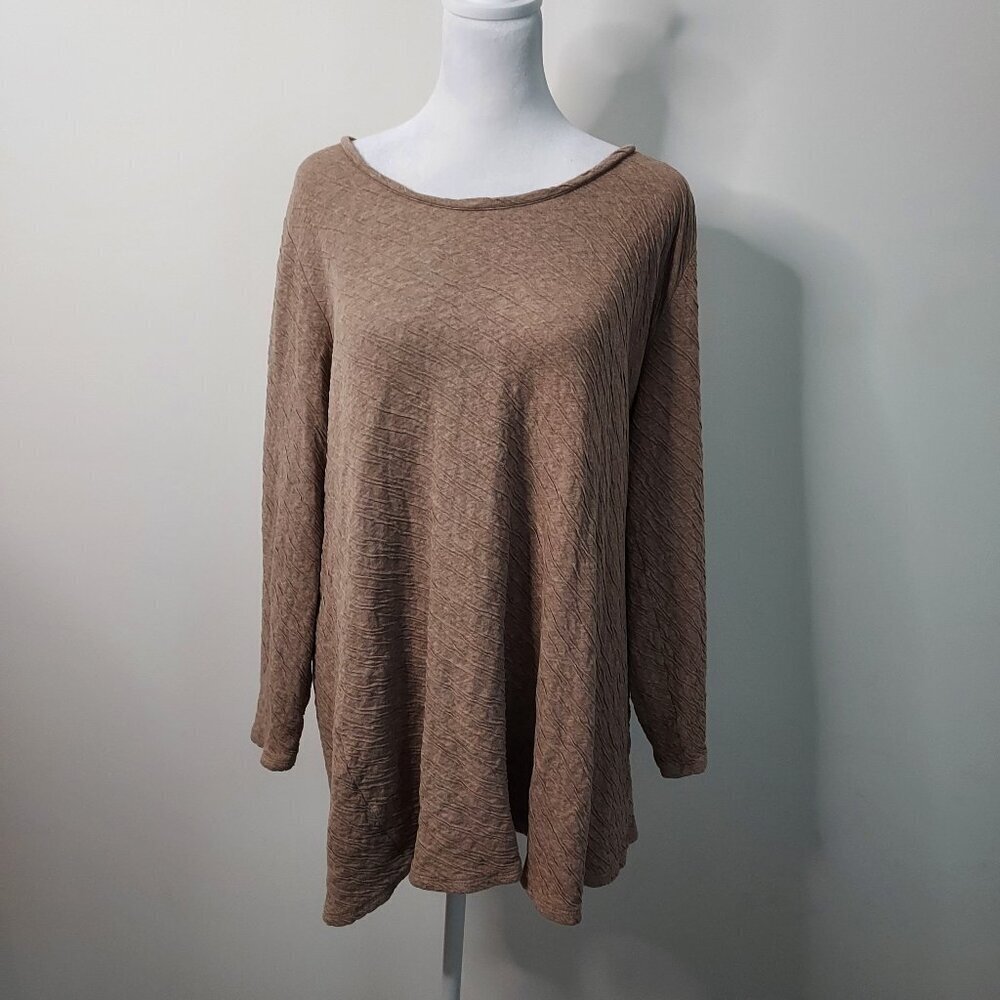 J.Jill  PureJill Crinkle Textured Long Sleeve Tan Tunic Top Size Large